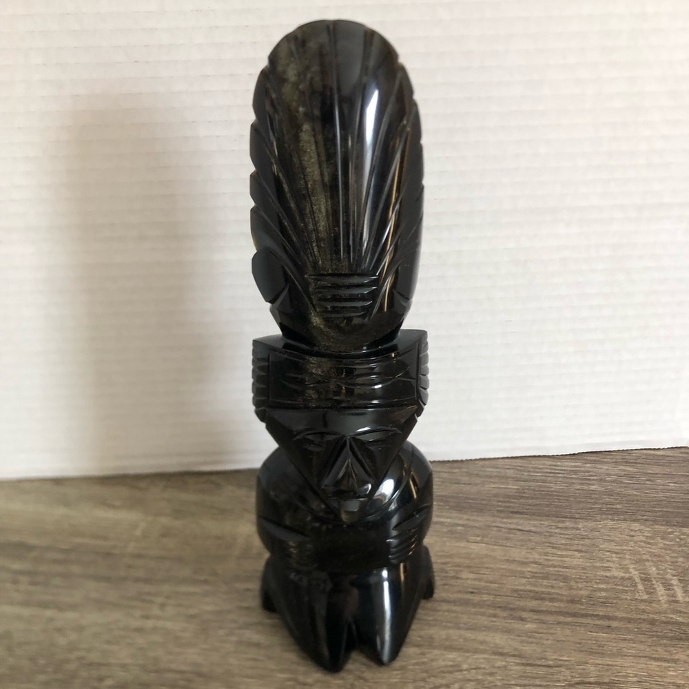 Vtg Large Obsidian Mayan God Statue